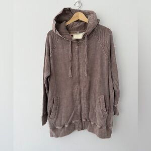 Mono B Juno Waffle Full Zip in Washed Taupe, size Med